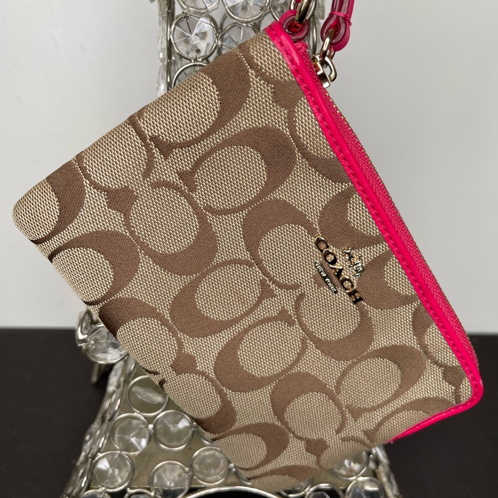 Coach Brown and Pink Signature Wristlet - Picture 5 of 5